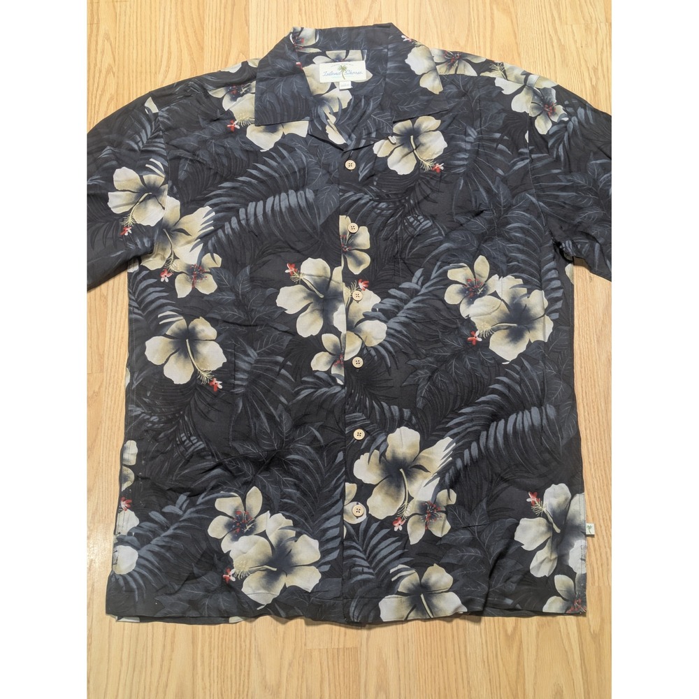 Island Shores Mens Hawaiian Floral Hibiscus Rayon Short Sleeve Shirt Black Large